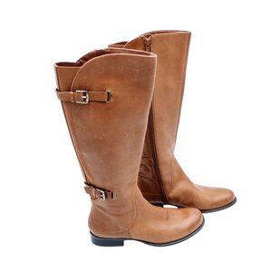Naturalizer Womens 7W Tall Brown Leather Wide Shaft Riding Boots